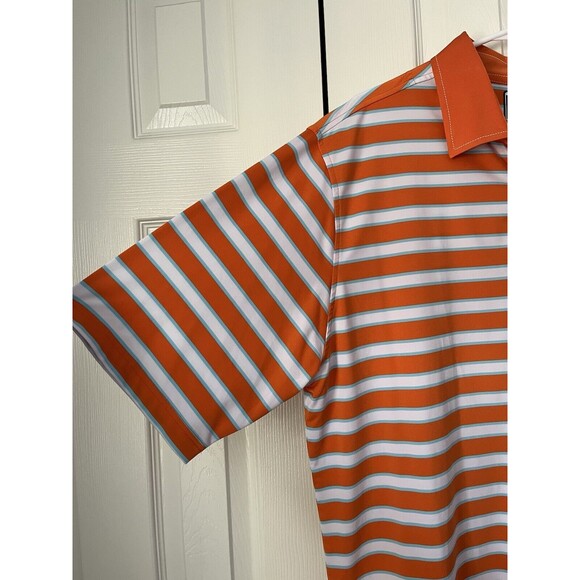 FootJoy Polo Shirt Mens XL Orange Stripe FJ Golf Stretch Performance Logo Adult - Picture 2 of 5